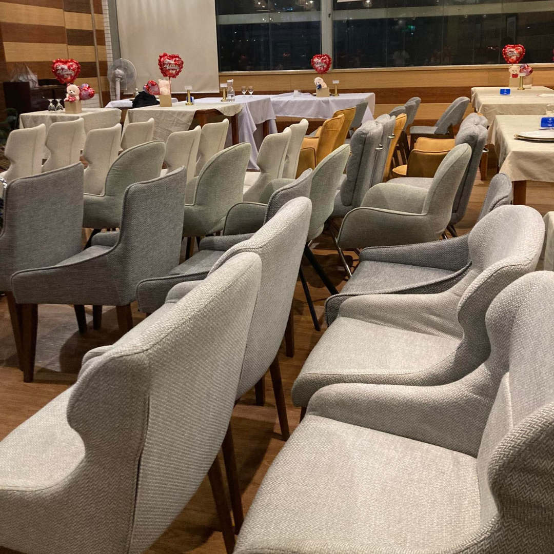 Restaurant dining chairs cleaned, event setup