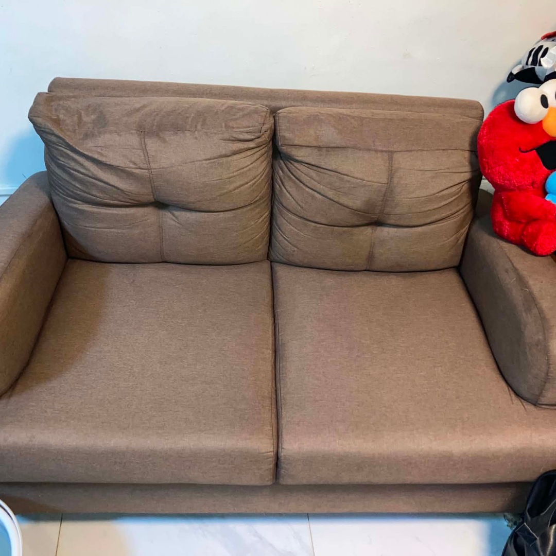 Brown loveseat after deep clean